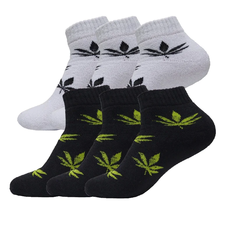 6 Pairs Black (Yellow Leaf) / White