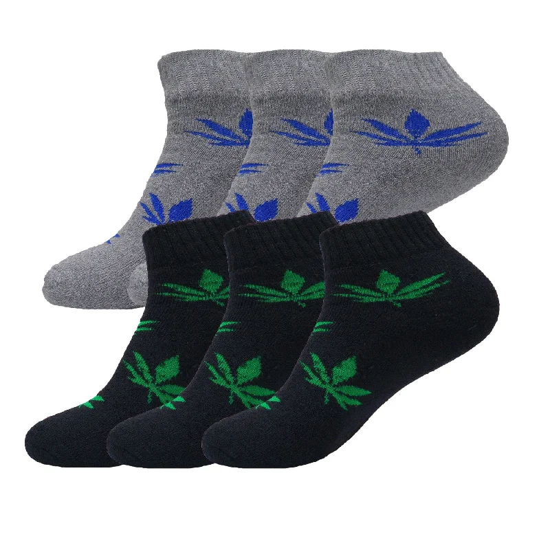 6 Pairs Black(Green Leaf) / Gray