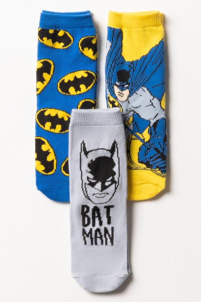 Batman 3 Pack Socks Yellow, Blue & Grey