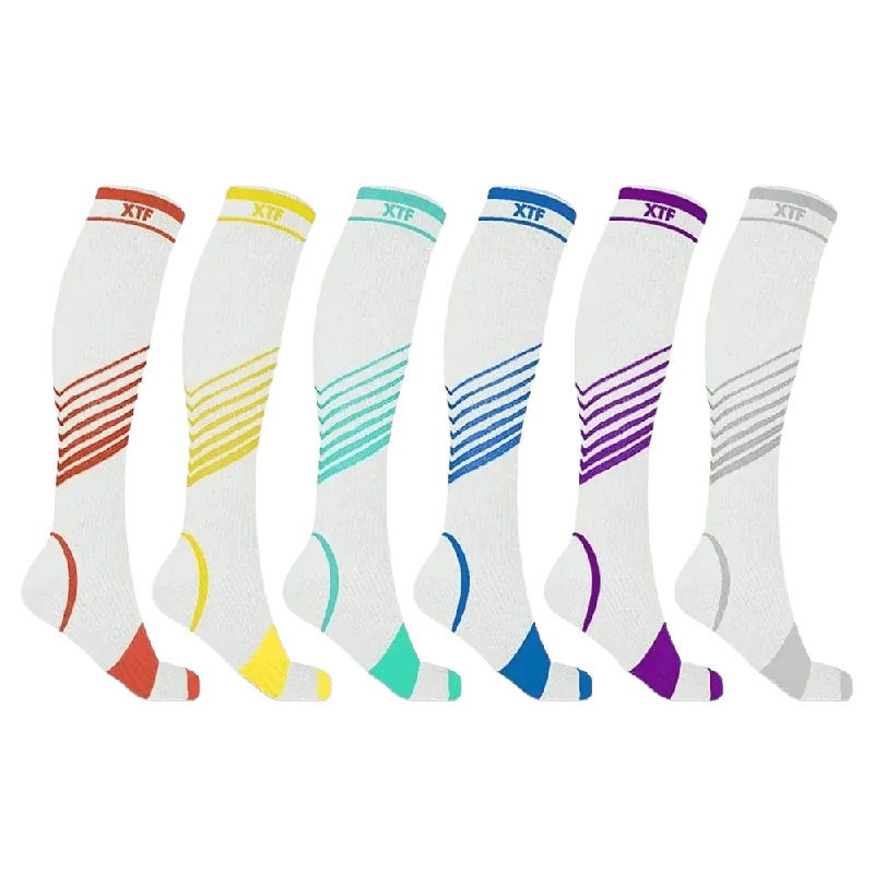 Ultra V-Striped White Edition Knee-High Compression Socks (6-Pairs)