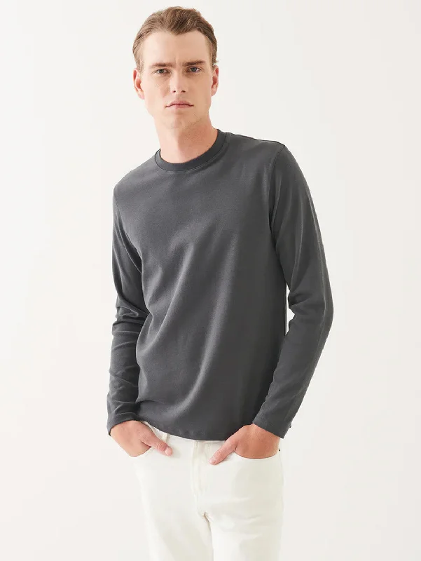 Pima Cotton Stretch Brushed Long Sleeve T-Shirt - Soot