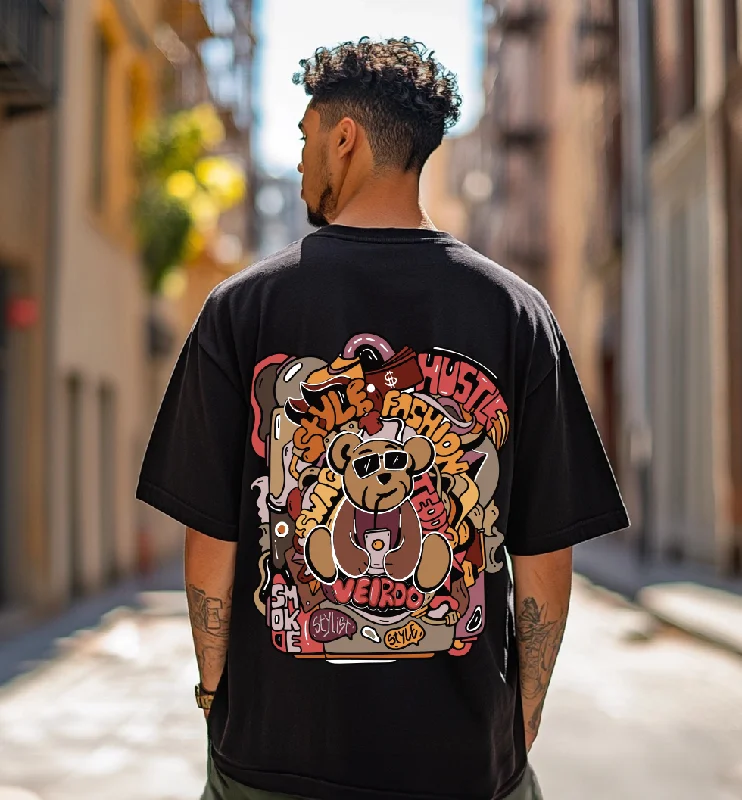 Teddy Black Oversized Back Graphic Printed Tshirt