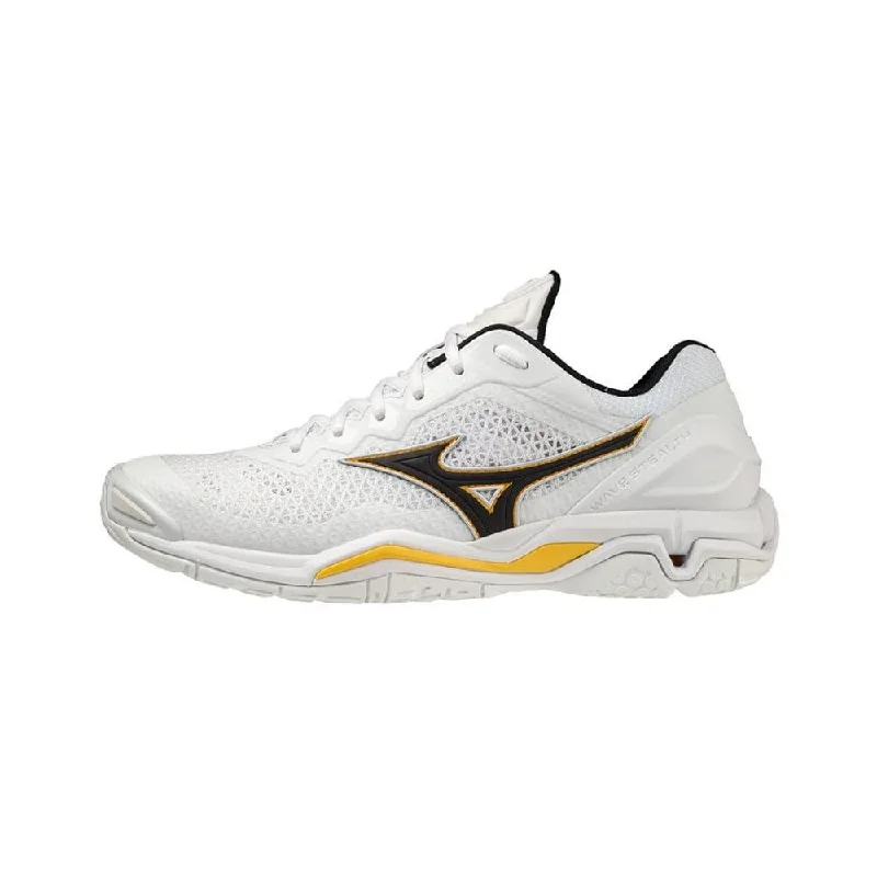 Mizuno Herren Wave Stealth V Shoes, White/Black/Lemon Chrome, 44.5 EU