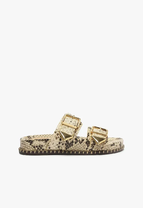 Naomi Sporty Snake-Embossed Leather Sandal