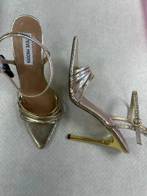 Sandals Heels Stiletto By Steve Madden In Gold, Size: 9.5