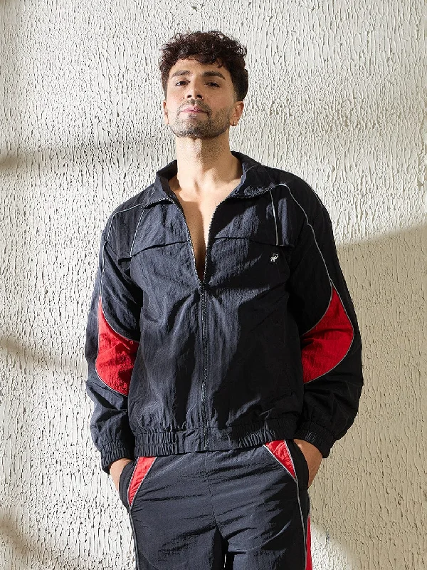 Black and Red Crinkle Windbreaker Jacket