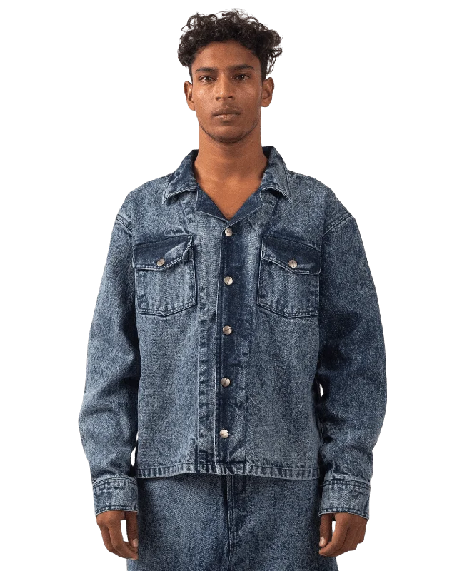 BLUE ACID WASH DENIM TRUCKER JACKET