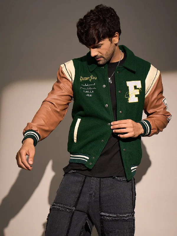 Green Statement Woollen Varsity Jacket