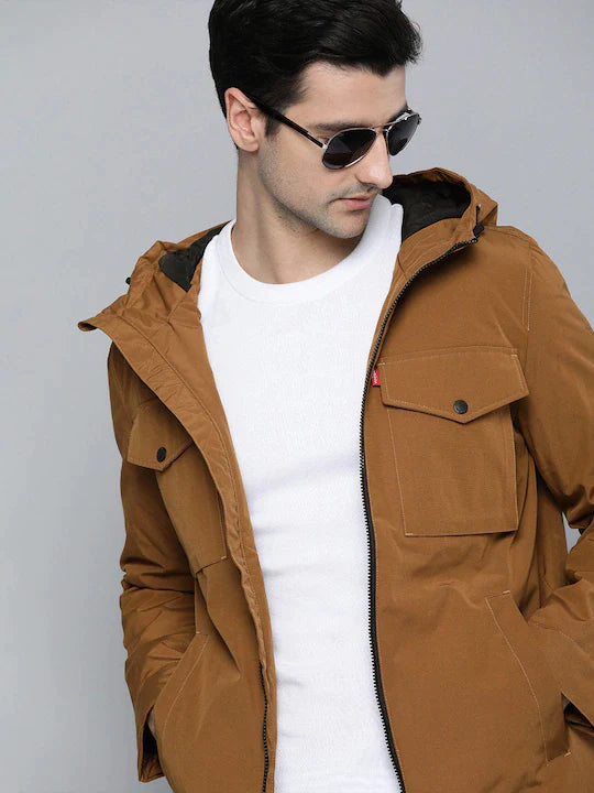 Men's Solid Hooded Padded Jacket