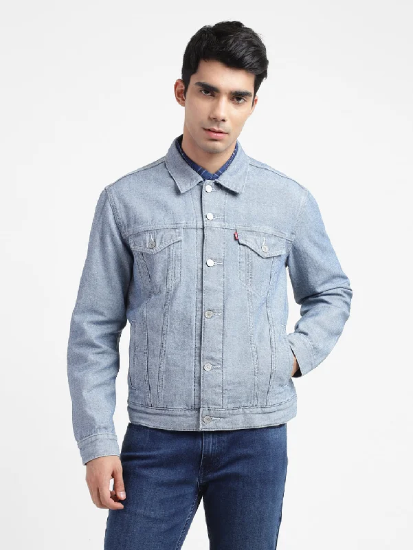 Men's Solid Spread Collar Denim Jacket