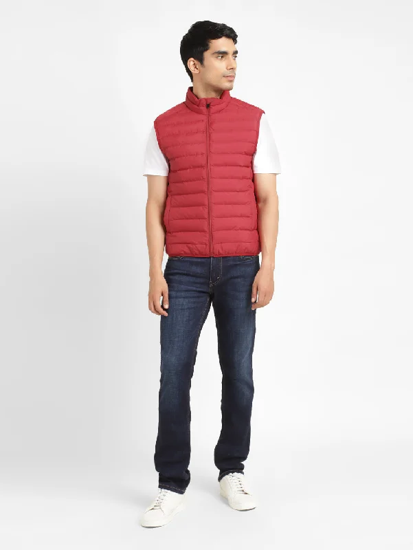 Men's Solid Red Sleeveless Quilted Jacket