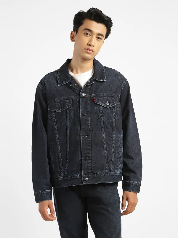 Men's Solid Spread Collar Denim Jacket