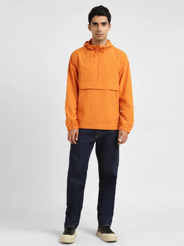 Men's Solid Orange Hooded Tailored Jacket