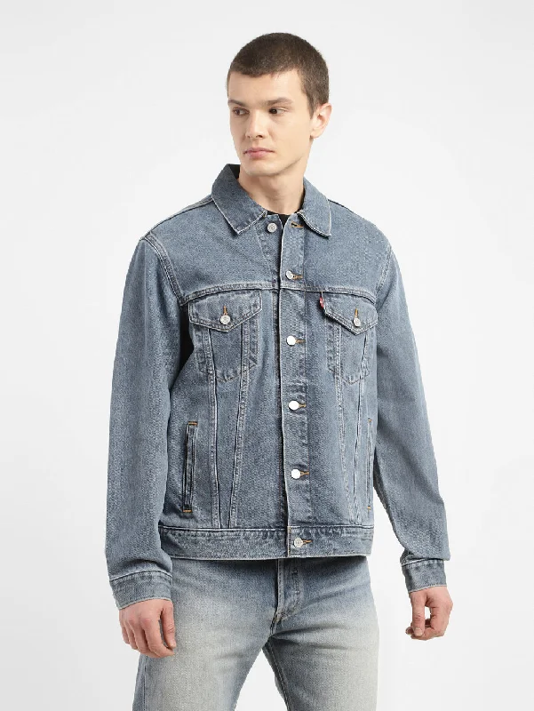 Men's Solid Spread Collar Denim Jacket