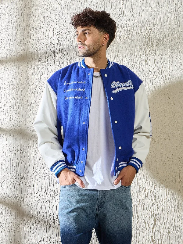 Royal Blue Statement Woollen Varsity Jacket