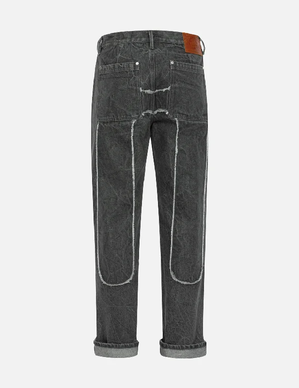 Daicock with Fringed Edges Baggy Fit Work Jeans