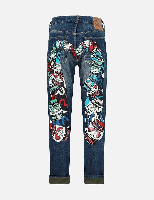 Godhead and Oil Barrel-Pattern Daicock Print Carrot Fit Jeans #2017