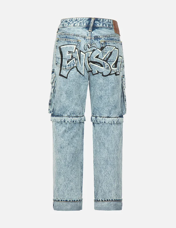 Graffiti Logo Detachable Wide-Leg Denim Jeans