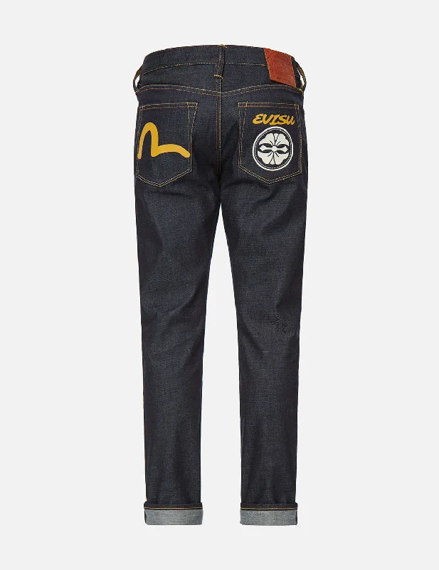 Kamon Print Carrot Fit Raw Denim Jeans #2017