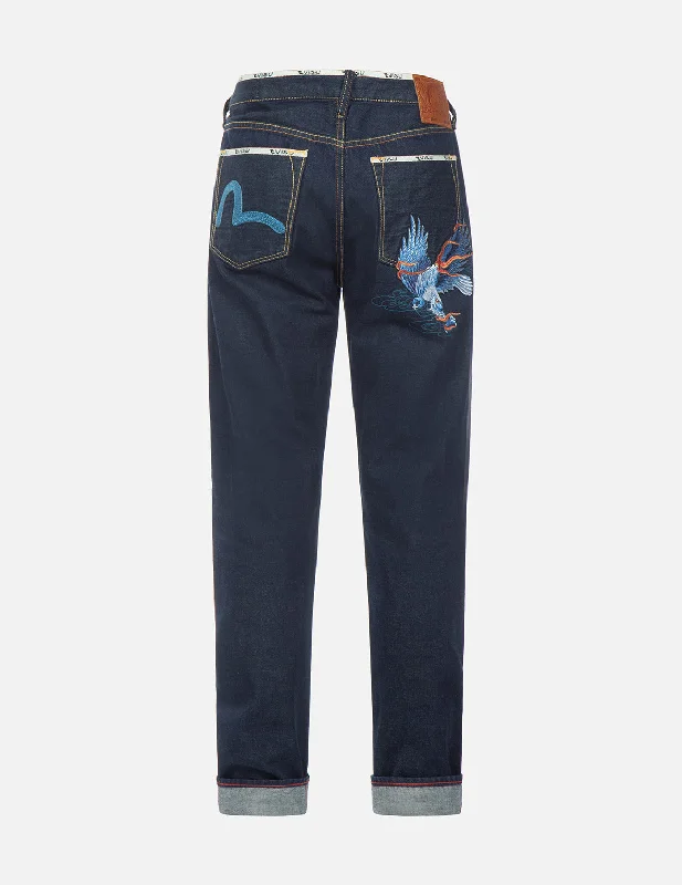 Seagull and Eagle Embroidery Carrot Fit Jeans #2017