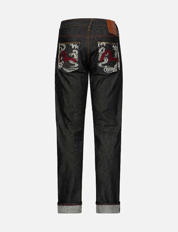 Seagull Textured Embroidery Slim Fit Jeans #2010