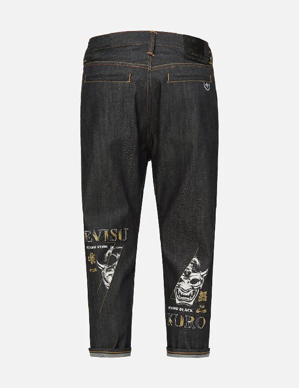 Slashed Hannya Skull Print Cropped Fit Jeans #2027