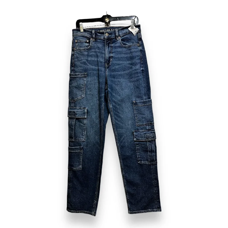 SUPER HIGH RISE BAGGY STRAIGHT Jeans By American Eagle In Blue Denim, Size: 6