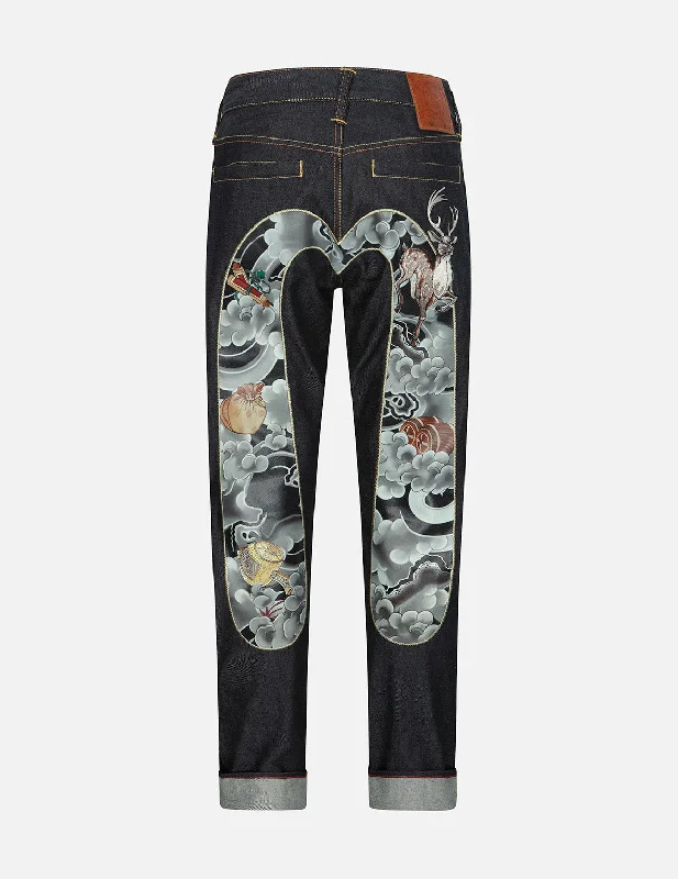 Treasure and Cloud-pattern Daicock Print Carrot Fit Selvedge Denim Jeans #2017